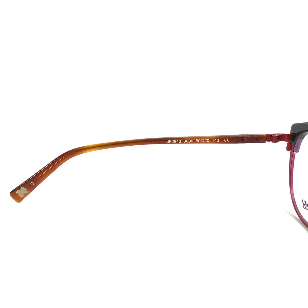 J.F. Rey Eyeglasses Frame JF2843 3000 Black Leather Brown Red Cat Eye 50-20-143